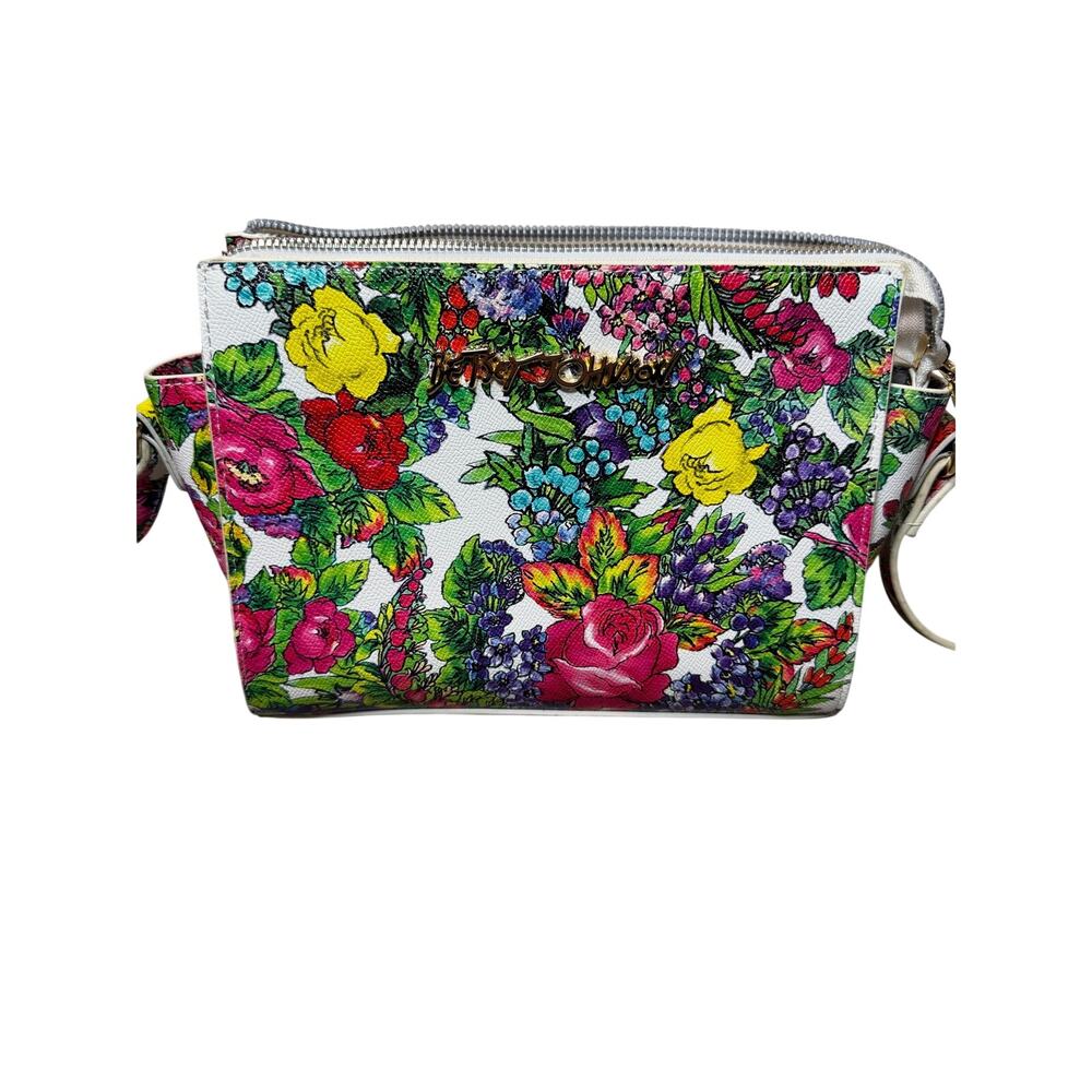 Betsey Johnson Floral Crossbody Bag Multicolor Double Zip Adjustable Strap